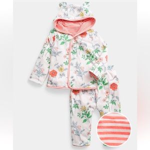 Baby Gap Reversible Floral Striped Bear Hoodie Pants Two-Piece 2-pc SET 0-3M NWT